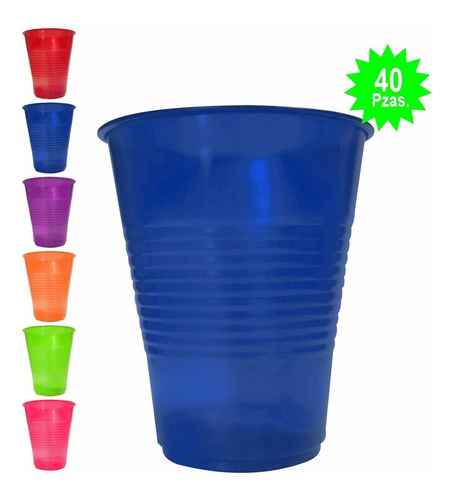 Vaso Neón Desechable Marca Primo 40 Piezas - Pineon1 - Color Azul neón