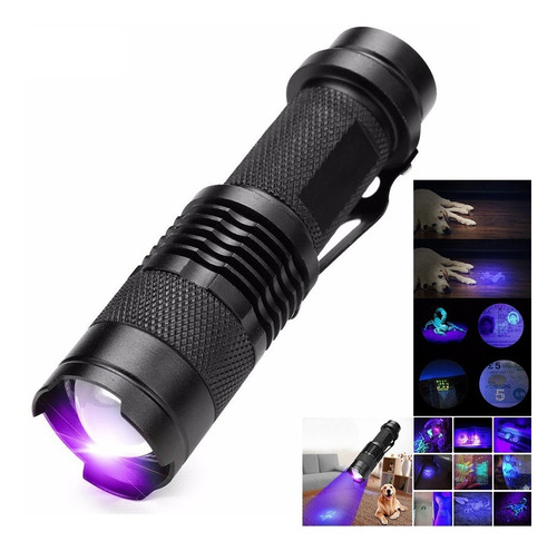 Linterna Uv Ultravioleta Led , Con Zoom, Usa Pilla Aa, Metal