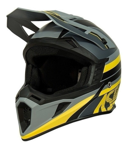 Capacete Asw Core Torn Motocross Cinza Chumbo Amarelo Loja Cor Cinza-Amarelo Desenho fosco Tamanho do capacete 56