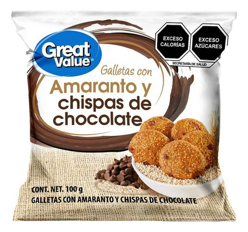 Galletas Great Value Amaranto Chispas Chocolate 100 G