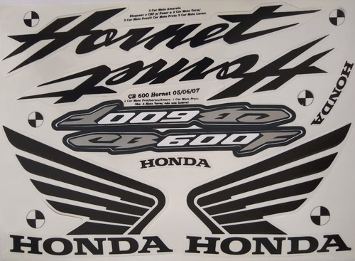 Kit Adesivos Honda Hornet Cb 600f  2007 Cinza