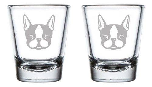 2 Vaso Chupito 1.75 Onza Vidrio Boston Terrier-puppy