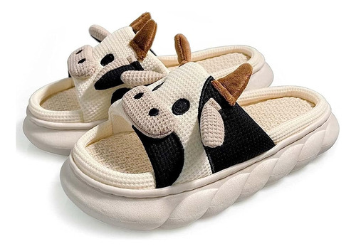 Pantuflas De Vaca Suaves Y Cómodas De Lino Suela Plástico Dh