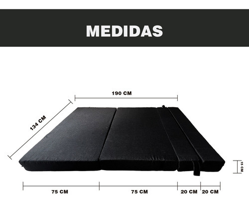 Imagen 9 de 10 de Sofá Cama Matrimonial Plegable, Colchoneta Con Soporte Firmé Color Negro