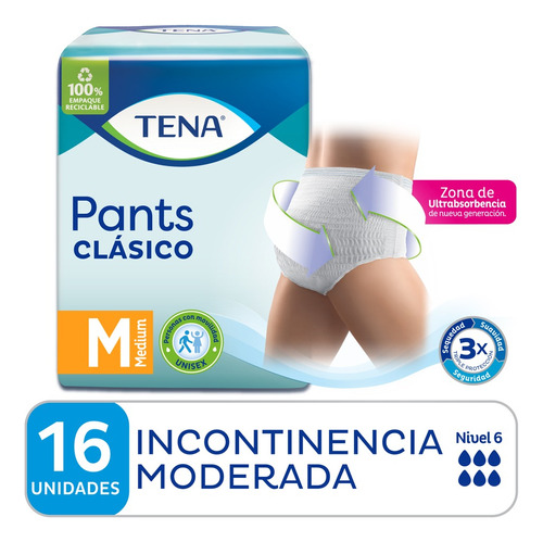 Ropa interior descartable Tena pants mediano 16 unidades clásico incontinencia moderada