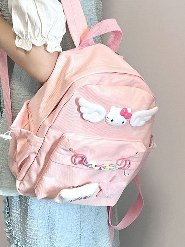Mochila estampada en versión coreana de Hello Kitty, coche rosa grande