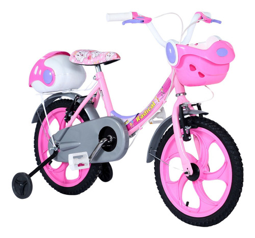 Bicicleta  de passeio Jumbobaby Radical aro 16 freios v-brakes cor rosa com rodas de treinamento