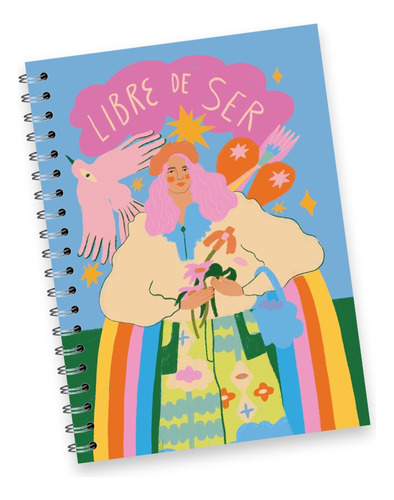 Cuadernos A5 Tapa Dura Rayado Espiralado Colorido Mujer Arco