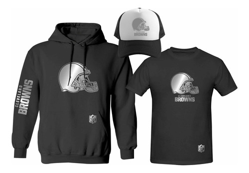 Kit Sudadera + Playera + Gorra Cleveland Browns Nfl Silver