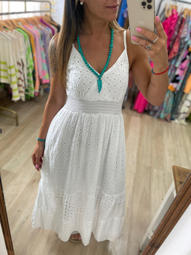 Vestido Largo Blanco Broderie Mujer The Big Shop