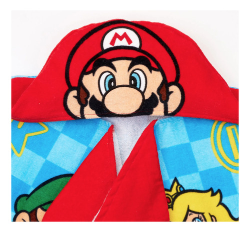 Toalla Con Capucha Niños Baño/playa Mario Bros 100% Algodón Color Rojo
