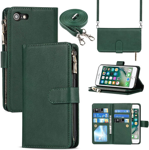 Funda Para iPhone 8/se 2020 - Verde Con Tarjetero Y Correa