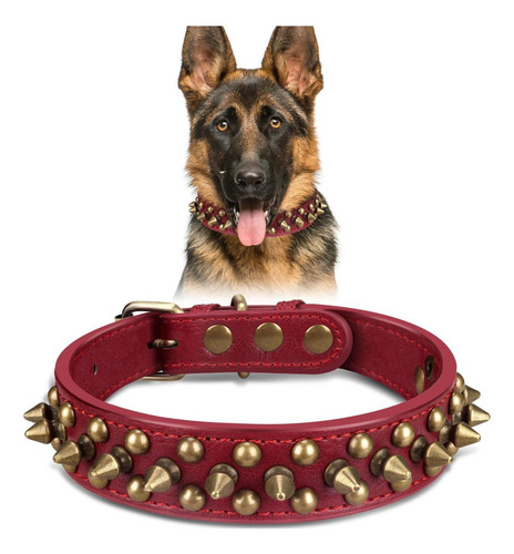 Collar De Perro De Cuero Con Remaches De Bala, Suave Y Ajust