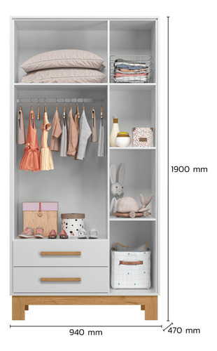 Conjunto Para Quarto Bebê Slim Berço Com Colchão, Cômoda Guarda Roupa Cor Branco