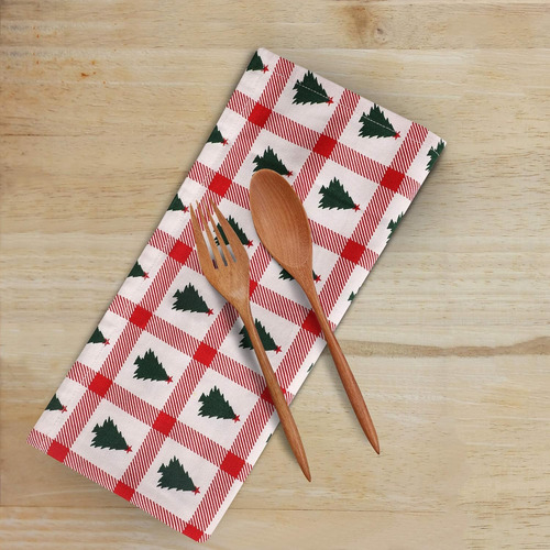 Servilletas De Tela Con Estampado De Árbol De Navidad, Juego