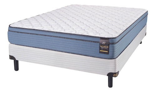 Colchón + Somier 2p King Koil Caress 140 X 190 + 2 Almohadas Color Azul Y Blanco