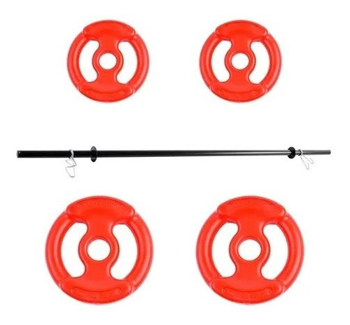 Kit Sport Maniac Barra De Caño 4 Discos Rojos Pvc 15kg Topes