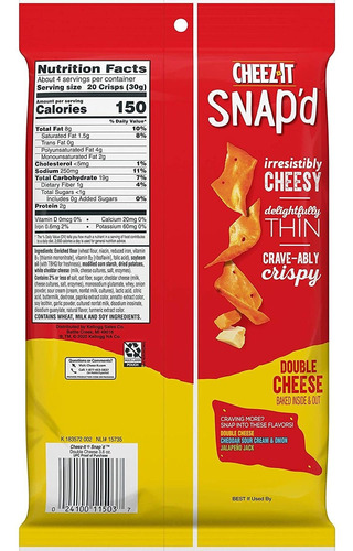 Cheez-it Snapd - Pasabocas Horneados De Doble Queso, Bolsa D