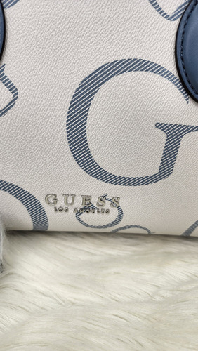 Bolsa Guess Cc971306 Nueva 100 % Original Con Etiqueta Azul Acero Estampado Níquel Azul Acero
