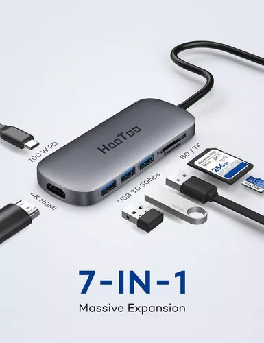 Hub USB C, Adaptador USB 3.0 tipo C, PD 100W, Aluminio ultradelgado