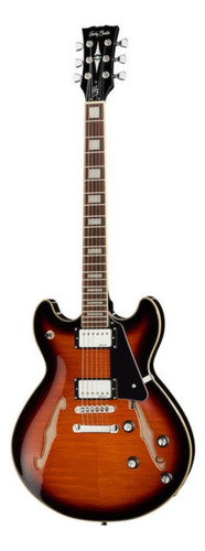 Guitarra eléctrica Harley Benton Vintage Series HB-35Plus semi hollow de arce vintage burst brillante con diapasón de granadillo brasileño