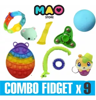 Combo Fidget Toys X 9 Antistress, Pop It-ball-spinner