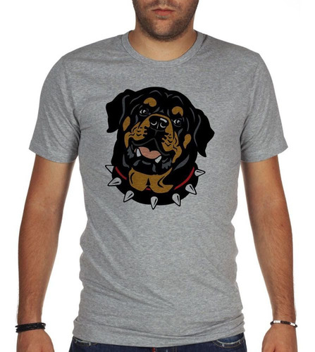 Remera De Hombre Rottweiler Feliz Con Collar M2