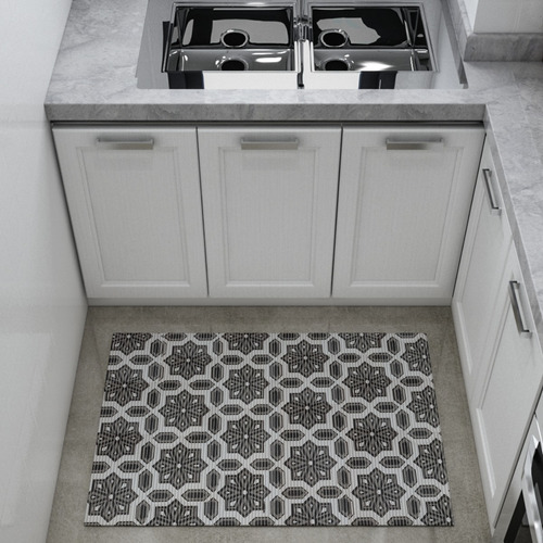 Tapete Emborrachado Cozinha Antiderrapante 4 Metros X 45cm Comprimento 4 M Cor Branco E Cinza Desenho Do Tecido Estampa 17 Largura 43 Cm