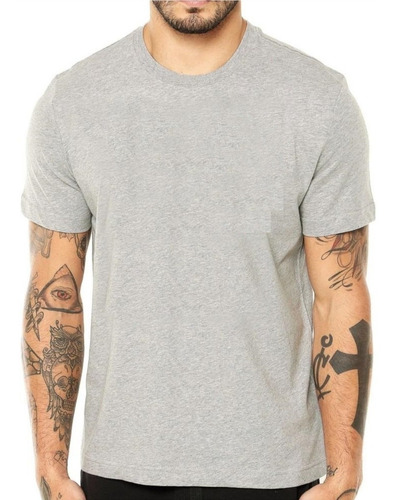 Camiseta Masculina Básica Em Algodão Cinza Mescla E/f