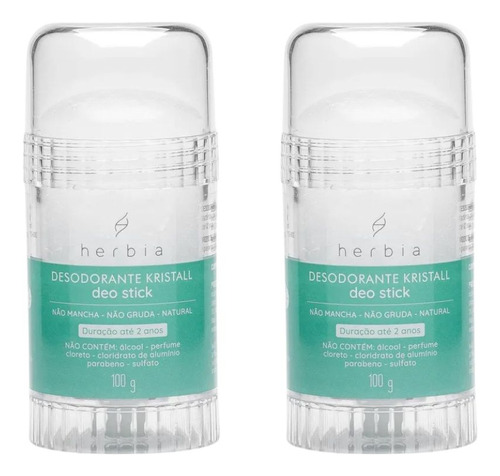 Kit 2 Desodorante Cristal Deo Stick 100g Hérbia Natural