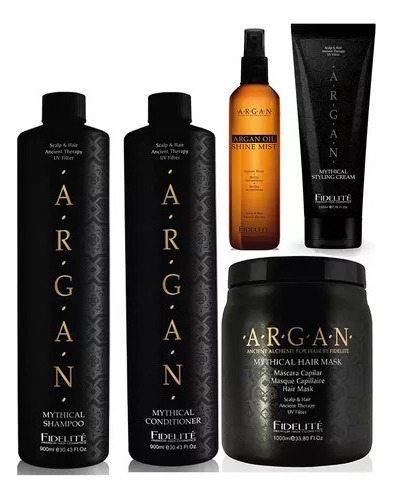 Kit Argan Shampoo + Acond + Brillo + Mascara +crema Fidelite