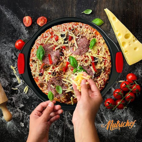 Bandeja Antiadherente Para Pizza Nutrichef, Redonda Negro