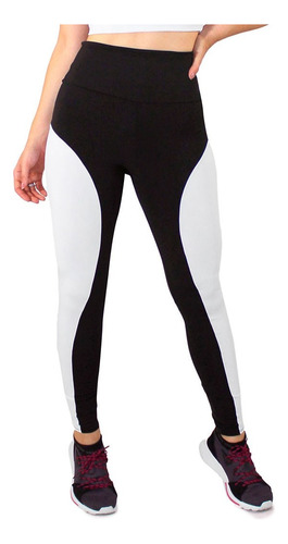 Calça  Detalhe Lateral Branco Legging Fitness Preto