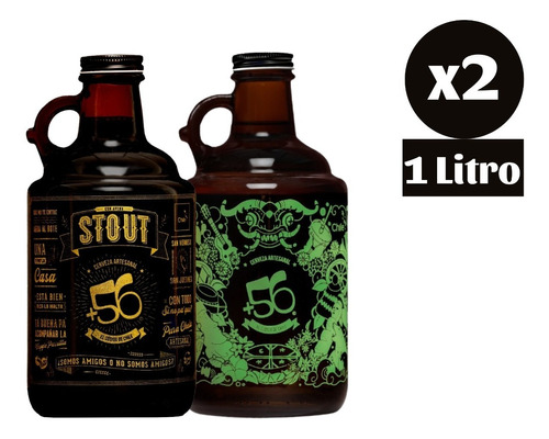 2x Growler Cerveza Artesanal +56 Variedades 1 Litro Vidrio