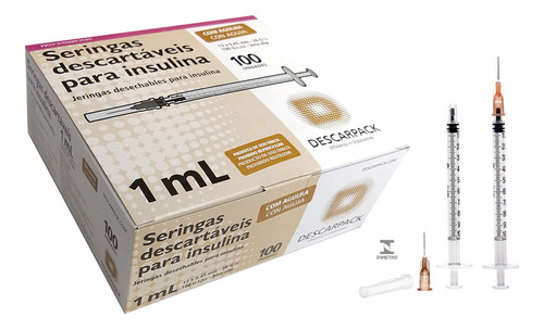 Seringa Com Ag. Insulina 1 Ml 13x045mm Kit 400un Descarpack