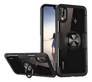 Capa Para Huawei P20 Lite 2018 Carbon Clear Anel Stand