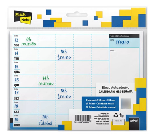 Calendário Autoadesivo 150x203 Mensal/semanal 42fls Pt 1 Un