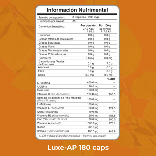 Biobo Labs LuminaSkn Luxe-AP pino maritimo 180caps Sabor Sin Sabor