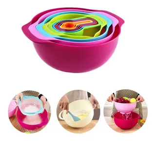 Set Tazones Tazas Cuchara Medidoras Colador Reposteria Medir
