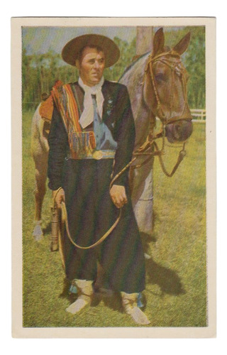 Uruguay Postal Color Gaucho En Traje De Fiesta Campo Vintage