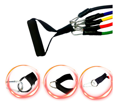 Kit Elástico Extensor 11 Itens Musculação Funcional Em Casa Cor Preto