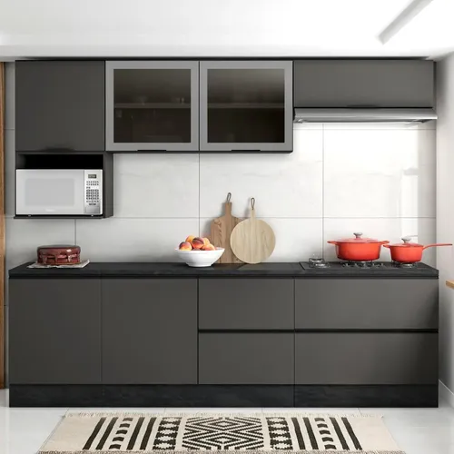 Armário Aéreo Para Cozinha 120cm 2 Portas Com Vidro Af Grafite