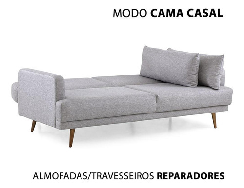 Sofá-cama 4 Lugares Herval Click, Linho Cinza Desenho Do Tecido Liso