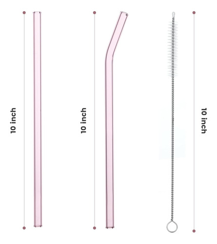Pajitas De Vidrio Rosa Reutilizables Con Cepillos De Limpiez