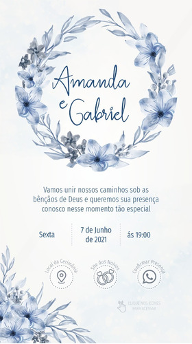 Convite Casamento Azul Serenity Digita Interativo Whats 3