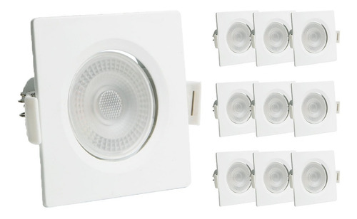 Imagem 1 de 9 de Kit 10 Spot Led 3w Quadrado Embutir Branco Frio Gesso Sanca