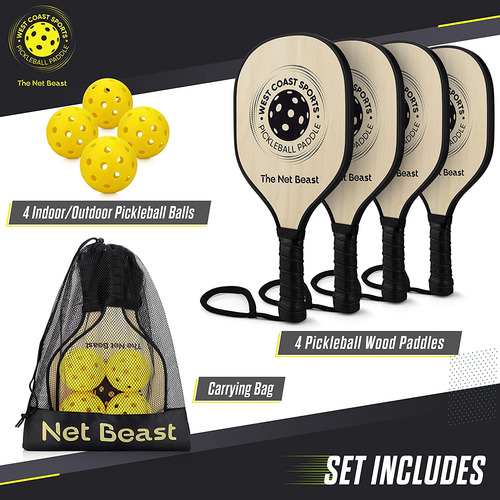 Conjunto De 4 Palas De Pickleball Net Beast, Conjunto D...