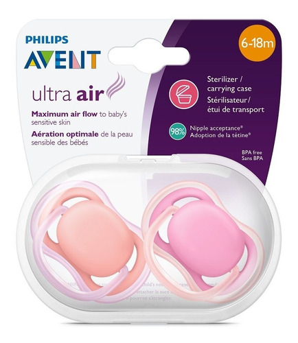 Chupetes Philips Avent Ultra Air 6-18m  Nene/ Nena X 2 Lisos