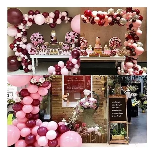 Kit Decoracion Arco Fiesta Boda Aniversario Rosa Vino Tinto