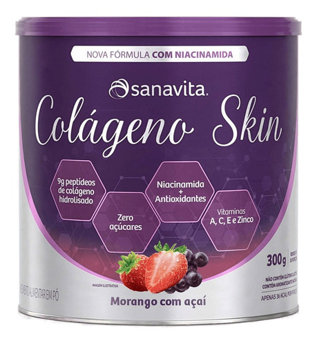 Suplemento em pó Sanavita  Colágeno hidrolisado colágeno Colágeno hidrolisado sabor  morango e açaí em lata de 300g